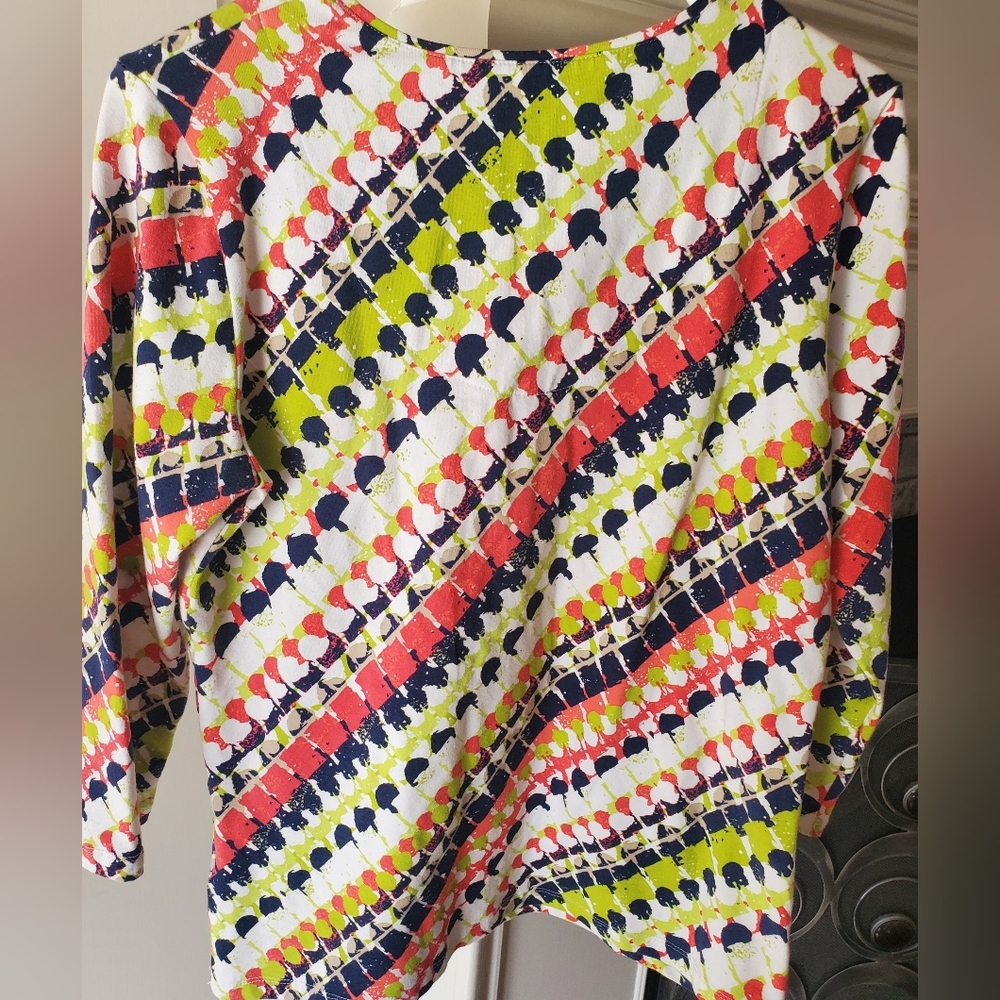 Ruby Rd. Multicolor Patterned Cotton Knit Top Wit… - image 2